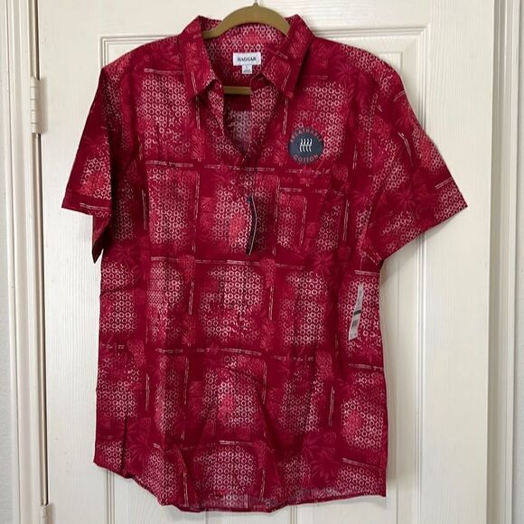 Haggar Short Sleeve Button Down Red Hawaiian Shirt.  Size L *NWT* - Picture 1 of 4